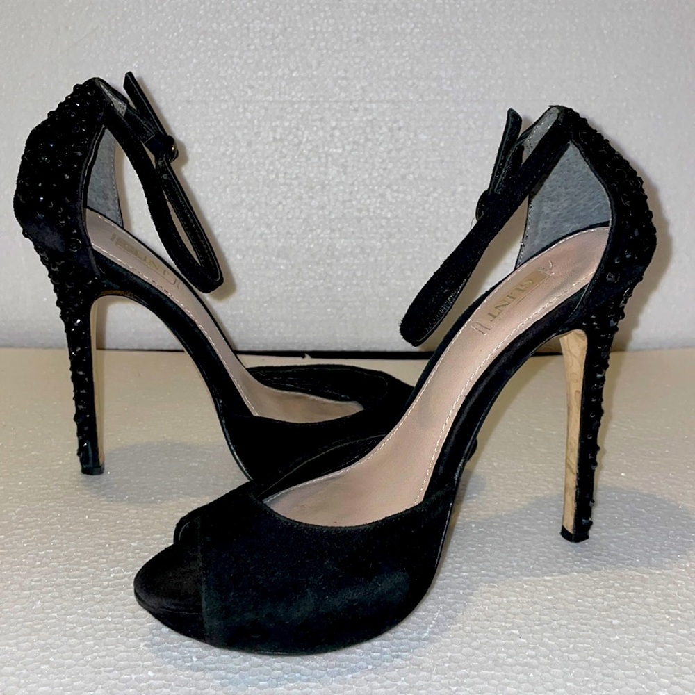 GLINT Stilettos, Size 4.5M, Leather Upper, Manmade Sole, Black Crystals, WOW!